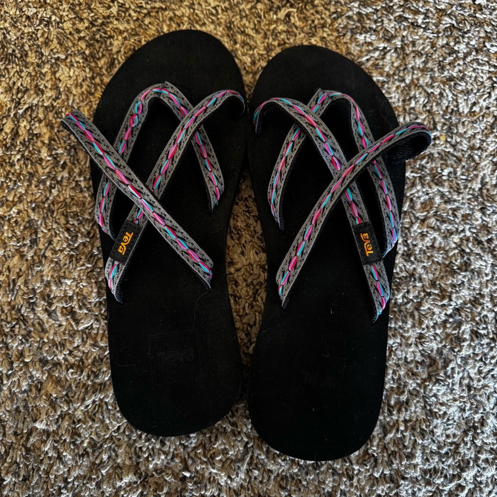 Teva Women’s 7 Flip Flops Hiking Outdoors Black Purple Pink‎ Summer